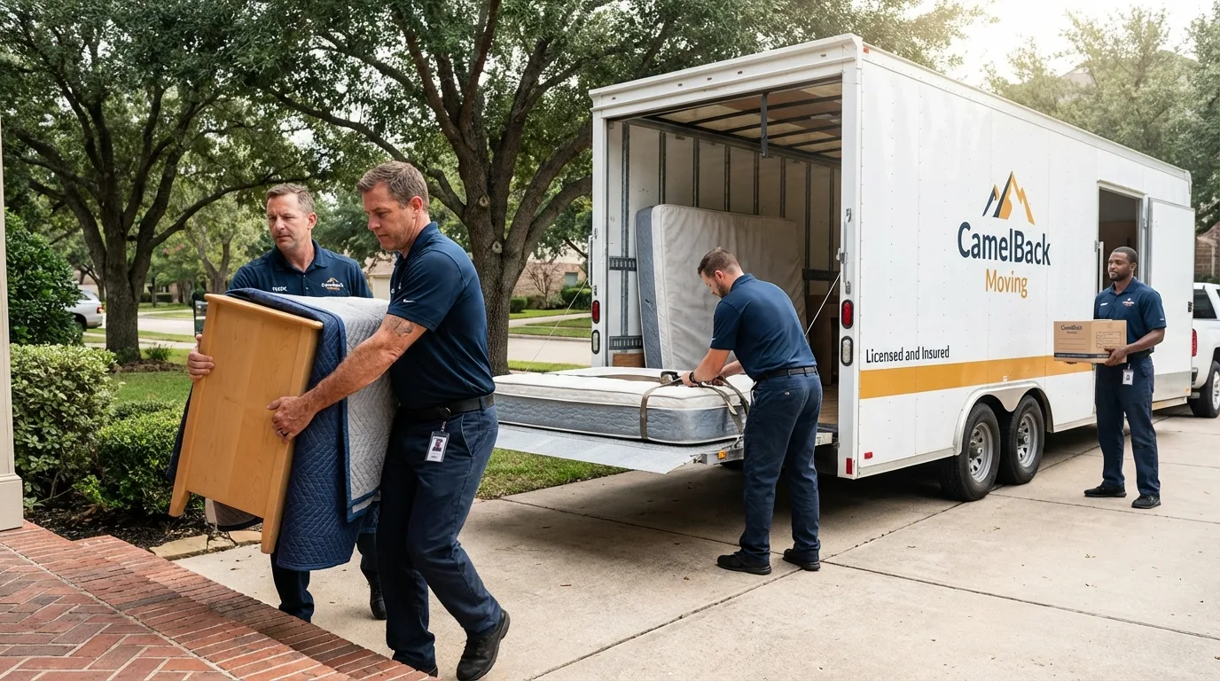 Crew loading residential truck for cross-state move from Standish, MI