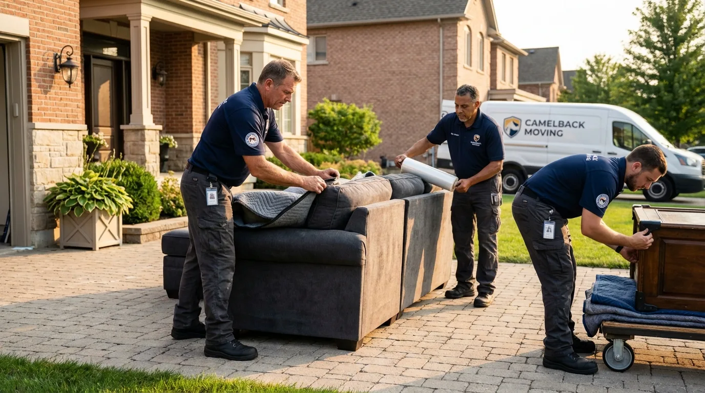 Large estate moving crew wrapping furniture in Standish, MI