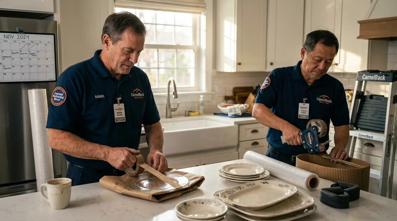 Professional crew packing kitchen dishware in Standish, MI